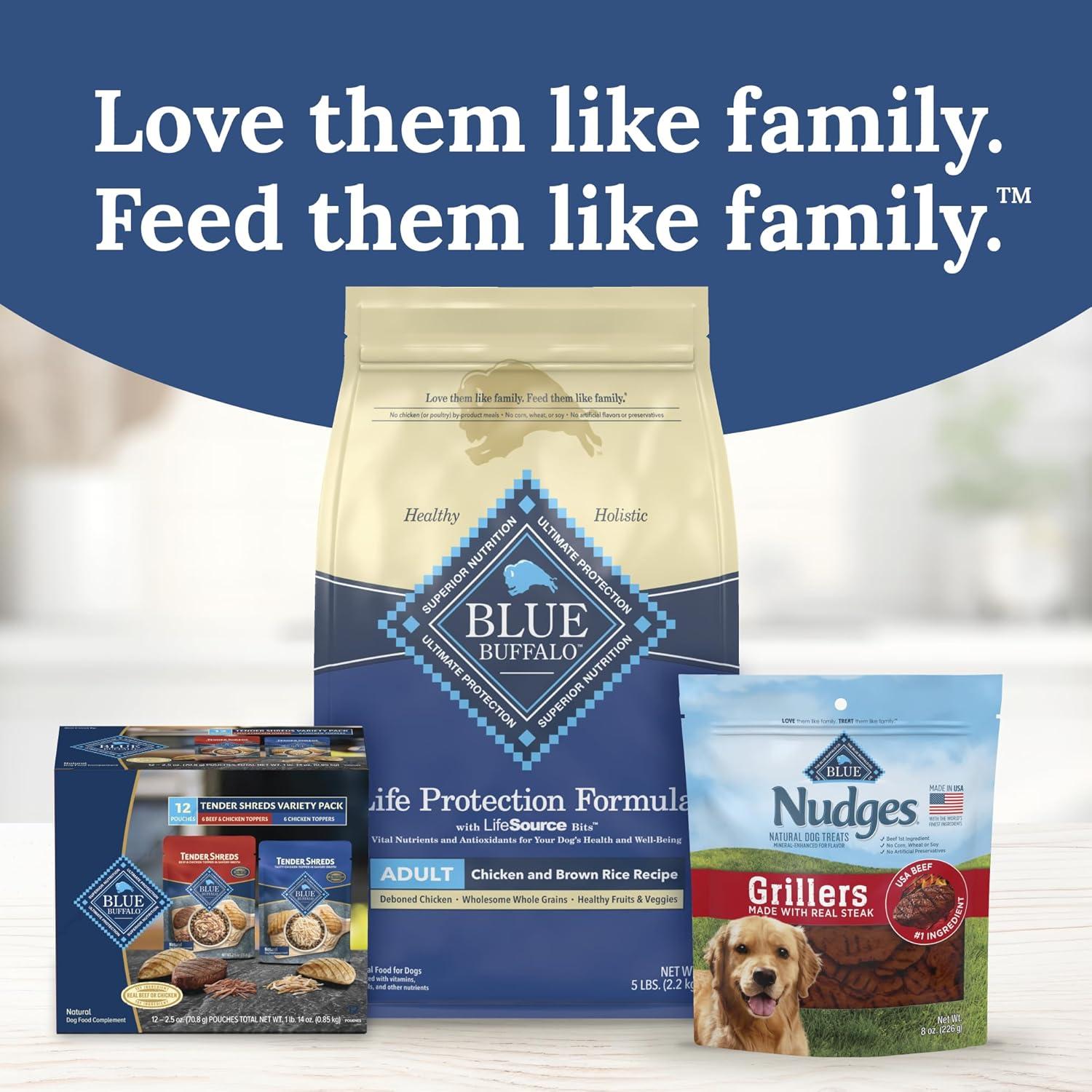 imageBlue Buffalo Tender Shreds Tasty Chicken Topper and Beef amp Chicken Topper Natural Dog Food Complement 25oz Pouch 12Count Variety PackBeef Chicken