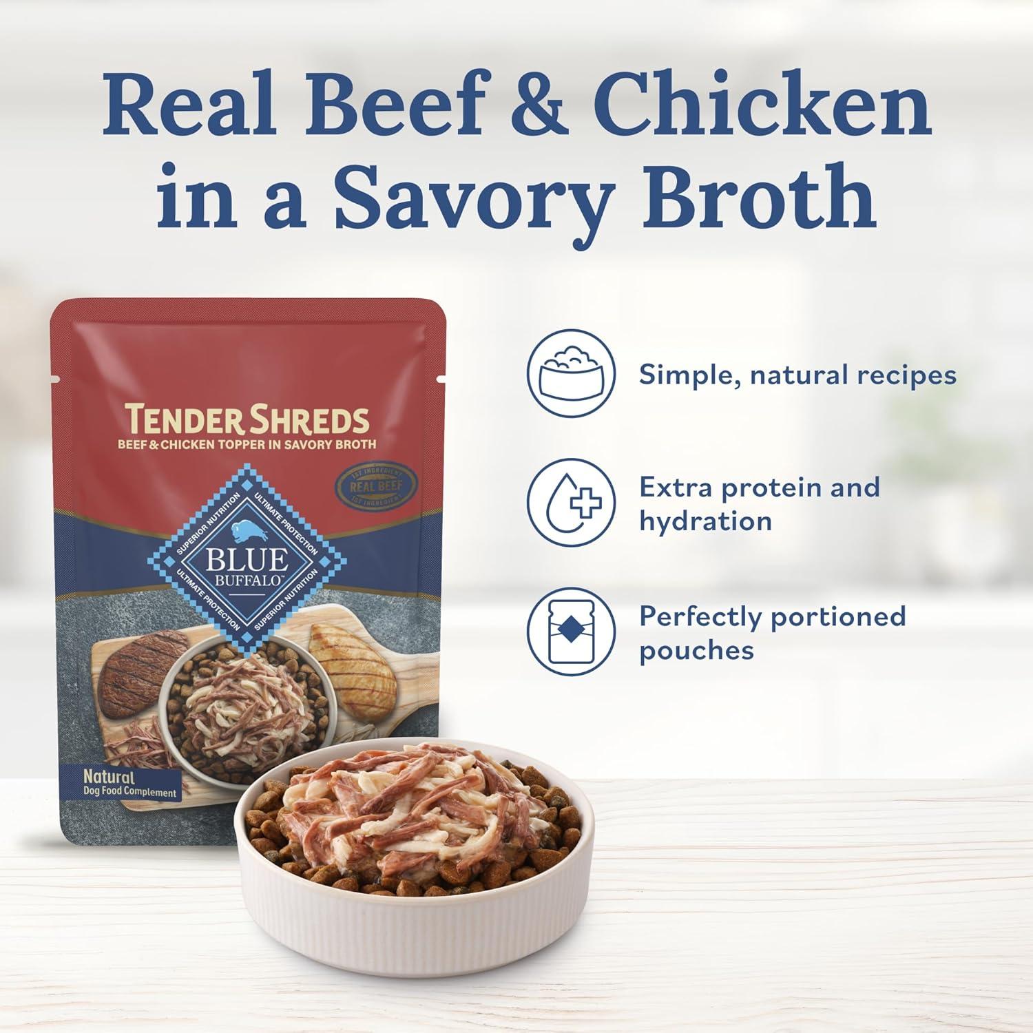 imageBlue Buffalo Tender Shreds Tasty Chicken Topper and Beef amp Chicken Topper Natural Dog Food Complement 25oz Pouch 12Count Variety PackBeef Chicken