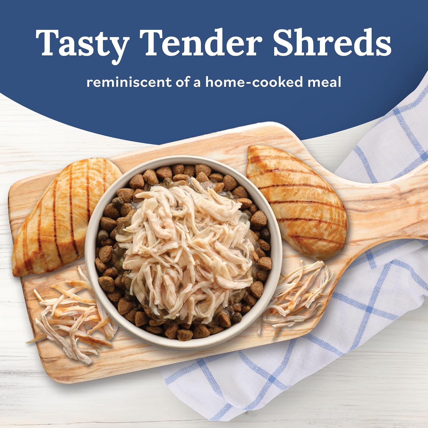 imageBlue Buffalo Tender Shreds Tasty Chicken Topper and Beef amp Chicken Topper Natural Dog Food Complement 25oz Pouch 12Count Variety PackChicken