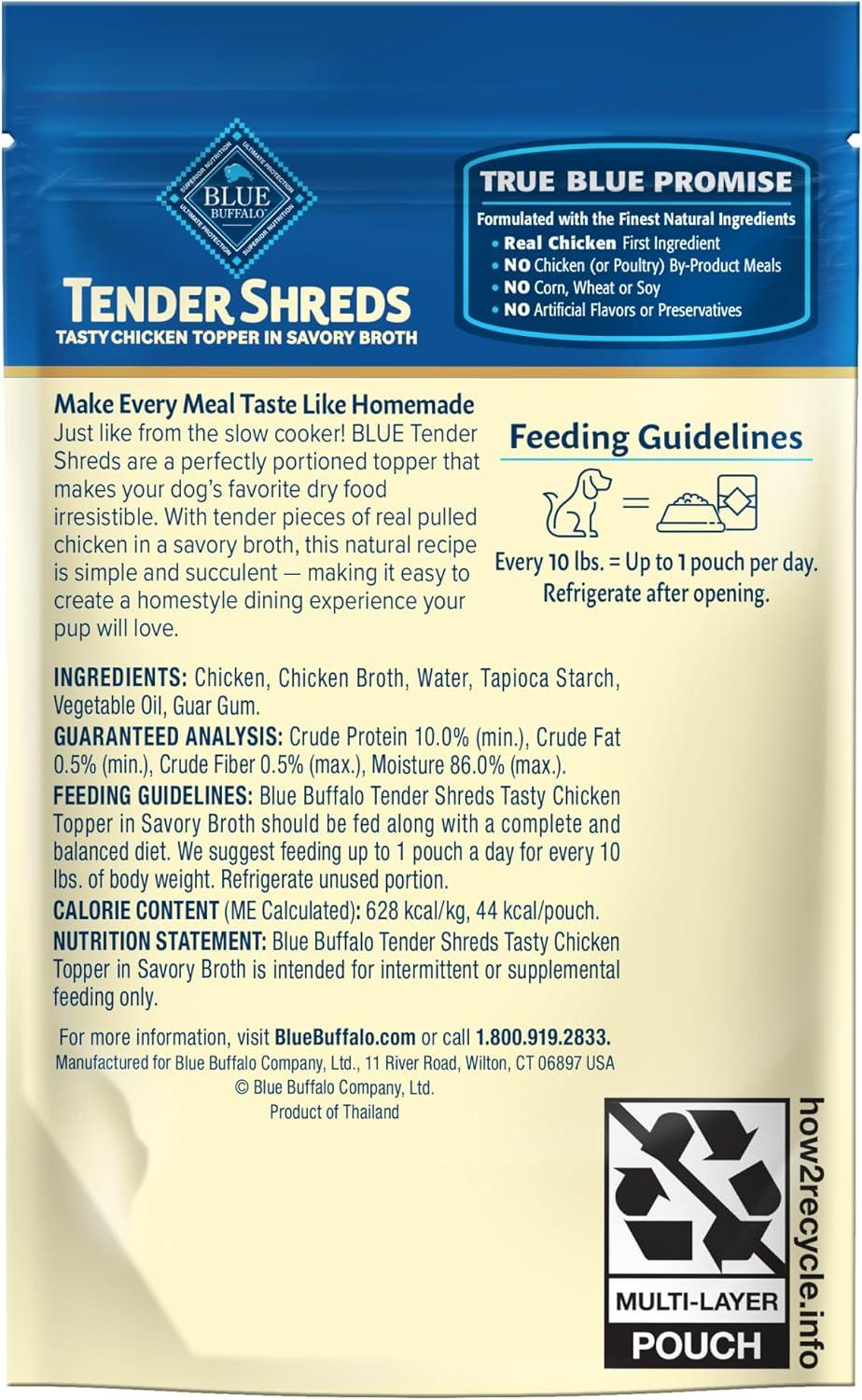 imageBlue Buffalo Tender Shreds Tasty Chicken Topper and Beef amp Chicken Topper Natural Dog Food Complement 25oz Pouch 12Count Variety PackChicken