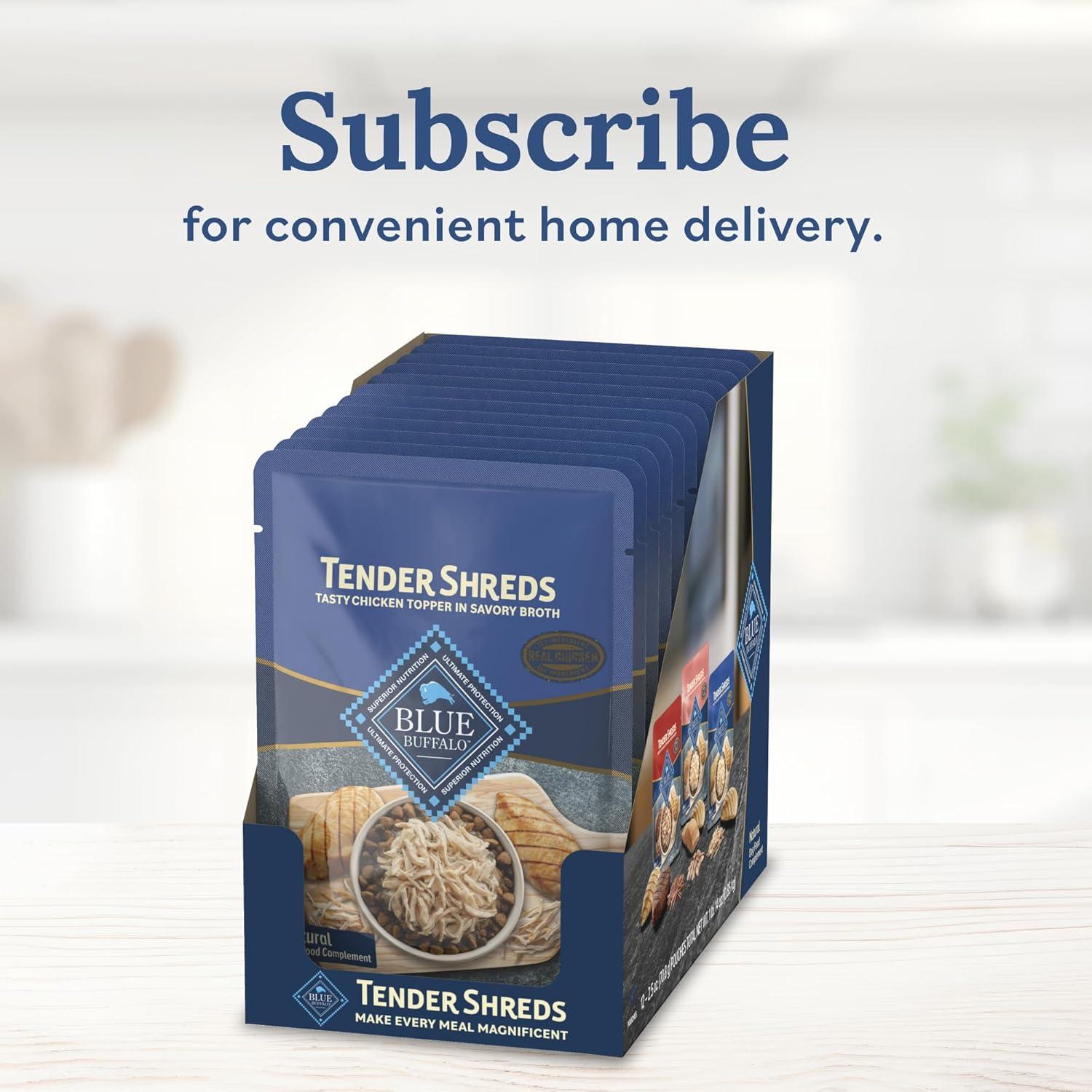 imageBlue Buffalo Tender Shreds Tasty Chicken Topper and Beef amp Chicken Topper Natural Dog Food Complement 25oz Pouch 12Count Variety PackChicken