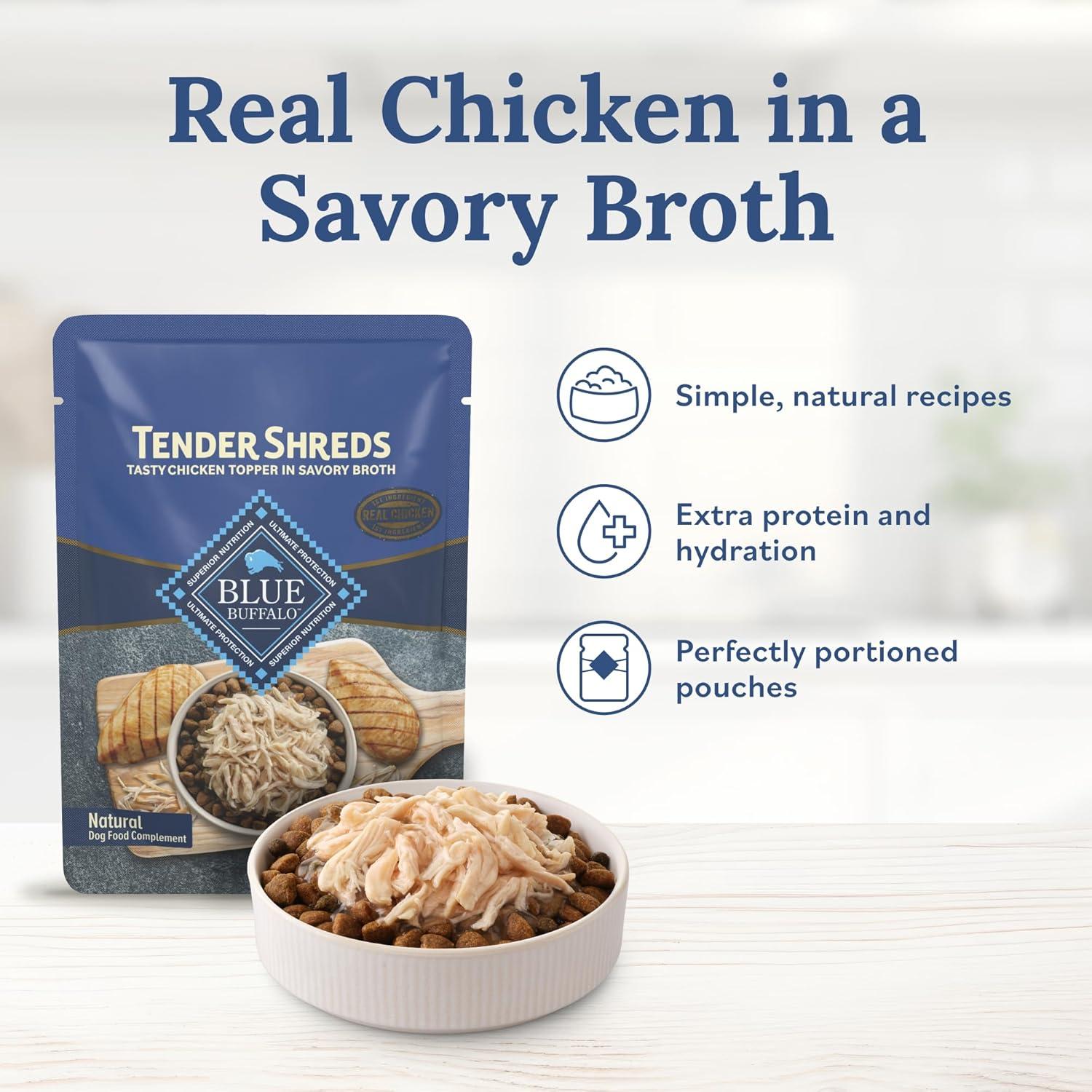 imageBlue Buffalo Tender Shreds Tasty Chicken Topper and Beef amp Chicken Topper Natural Dog Food Complement 25oz Pouch 12Count Variety PackChicken