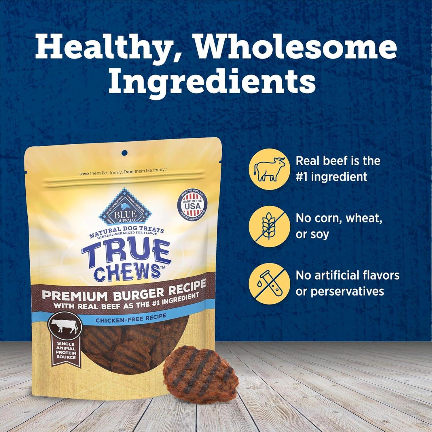 imageBlue Buffalo True Chews Dog Treats Made in the USA with Natural Ingredients Chicken Bacon Recipe 12oz BagBeef Burger