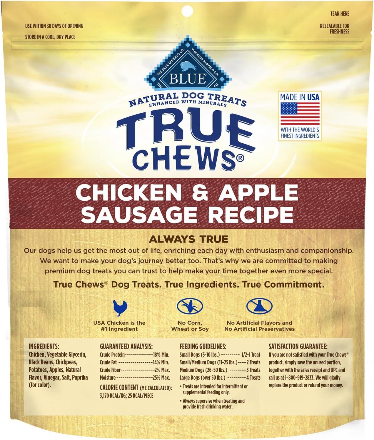 imageBlue Buffalo True Chews Dog Treats Made in the USA with Natural Ingredients Chicken and Apple Sausage Recipe 12oz BagChicken Apple