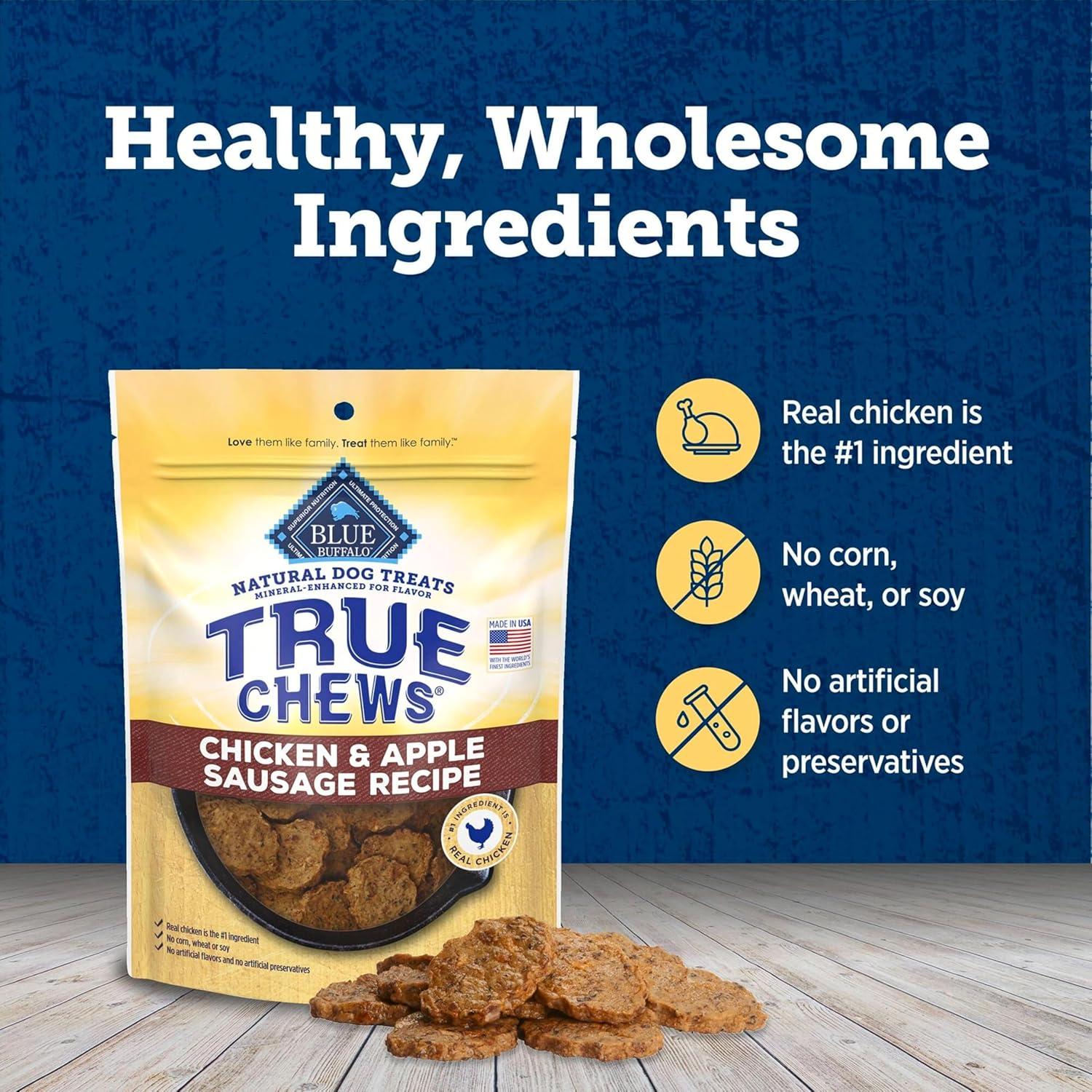 imageBlue Buffalo True Chews Dog Treats Made in the USA with Natural Ingredients Chicken and Apple Sausage Recipe 12oz BagChicken Apple