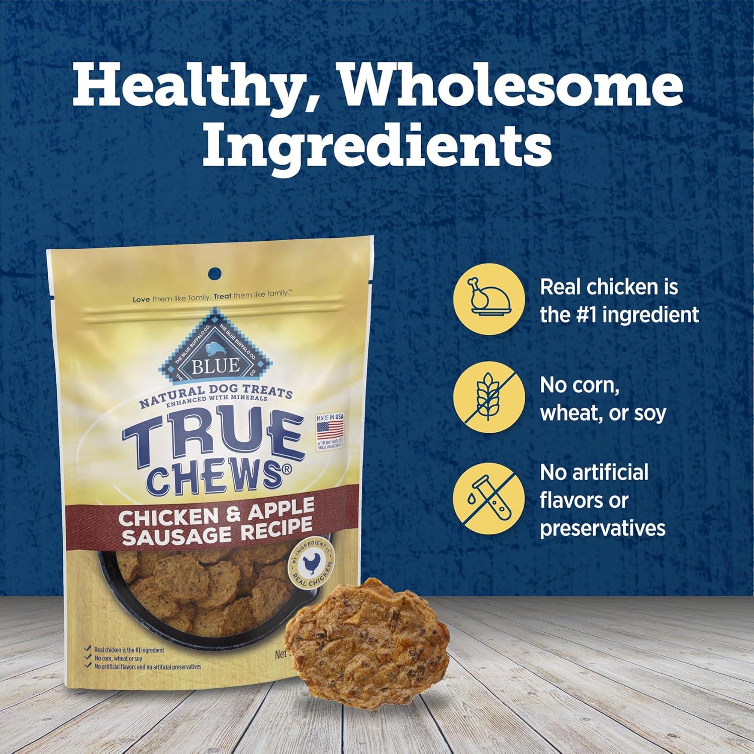 imageBlue Buffalo True Chews Dog Treats Made in the USA with Natural Ingredients Chicken and Apple Sausage Recipe 12oz BagChicken Apple