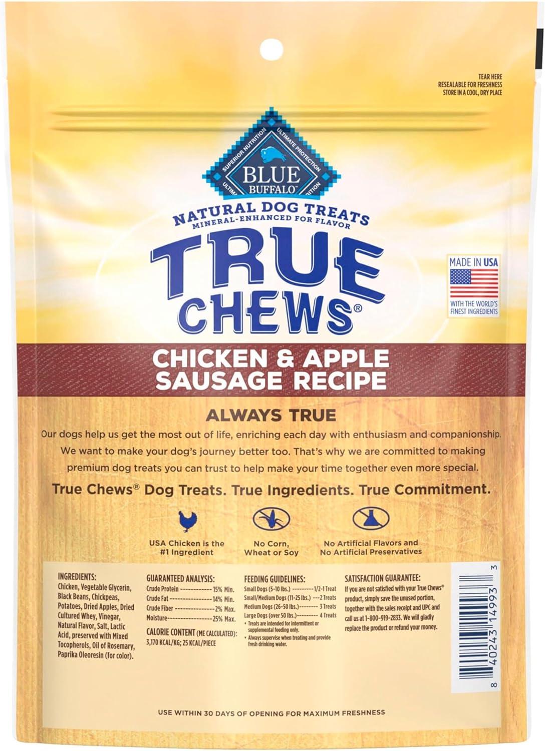 imageBlue Buffalo True Chews Dog Treats Made in the USA with Natural Ingredients Chicken and Apple Sausage Recipe 12oz BagChicken Apple