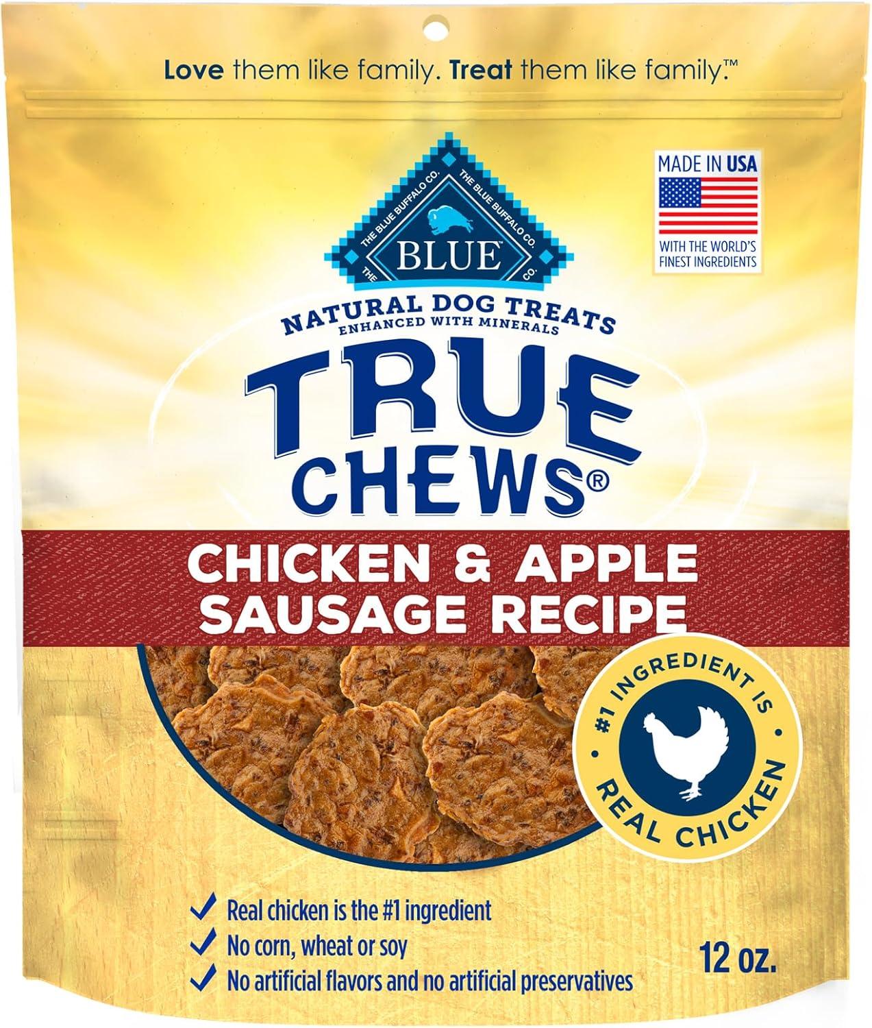 imageBlue Buffalo True Chews Dog Treats Made in the USA with Natural Ingredients Chicken and Apple Sausage Recipe 12oz BagChicken Apple