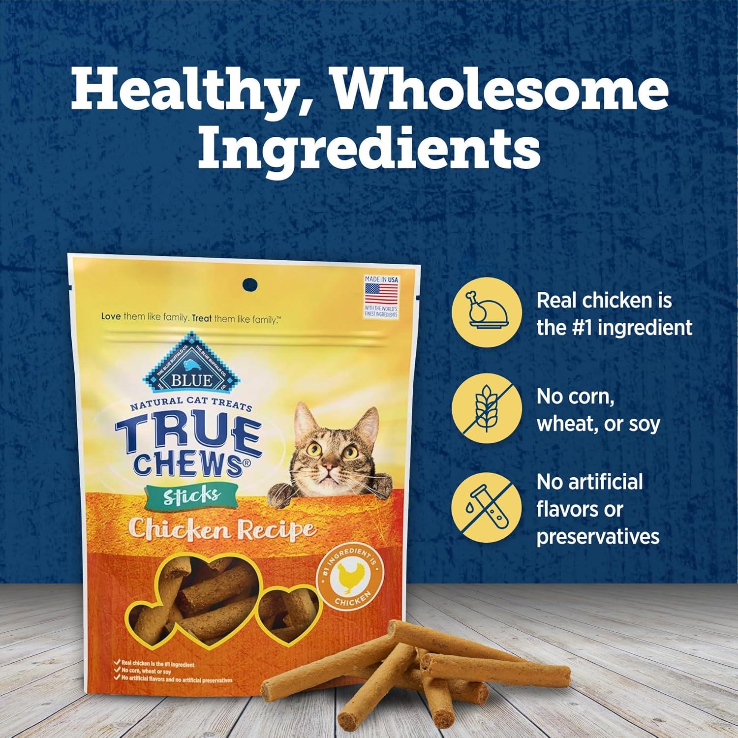 imageBlue Buffalo True Chews Sticks Natural Cat Treats Chicken Recipe Meaty amp Savory Treats Made in The USA 3oz Bag3 Ounce Pack of 1