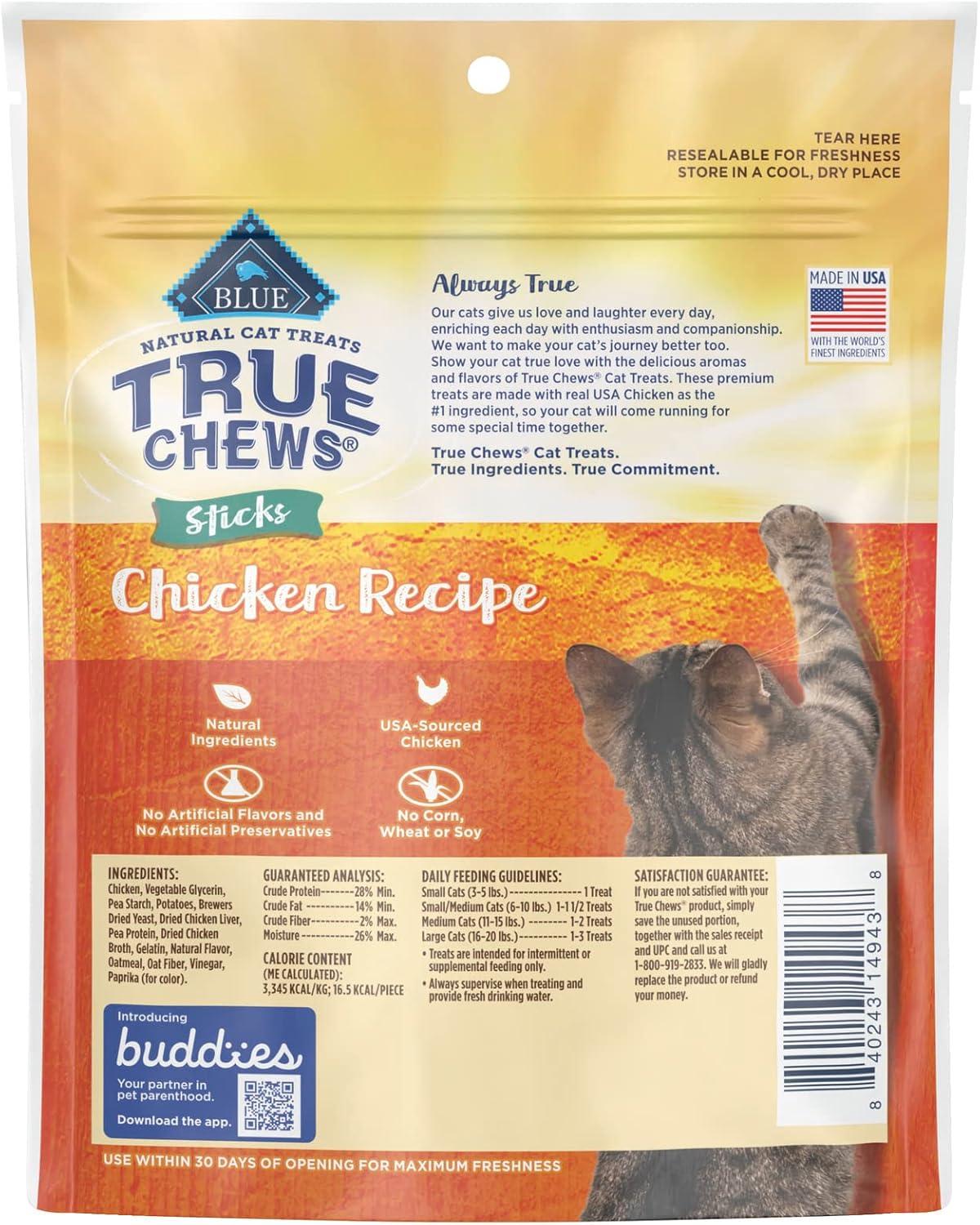 imageBlue Buffalo True Chews Sticks Natural Cat Treats Chicken Recipe Meaty amp Savory Treats Made in The USA 3oz Bag3 Ounce Pack of 2
