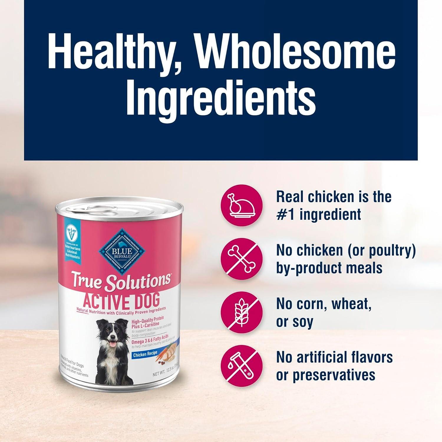 imageBlue Buffalo True Solutions Active Dog Wet Dog Food for Active Adult Dogs Made with Natural Ingredients Chicken 125oz Cans 12 Count