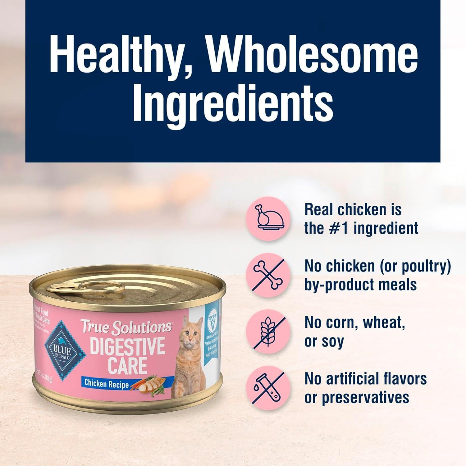 imageBlue Buffalo True Solutions Digestive Care Wet Cat Food for Adult Cats Made with Natural Ingredients Chicken 3oz Cans 24 Count