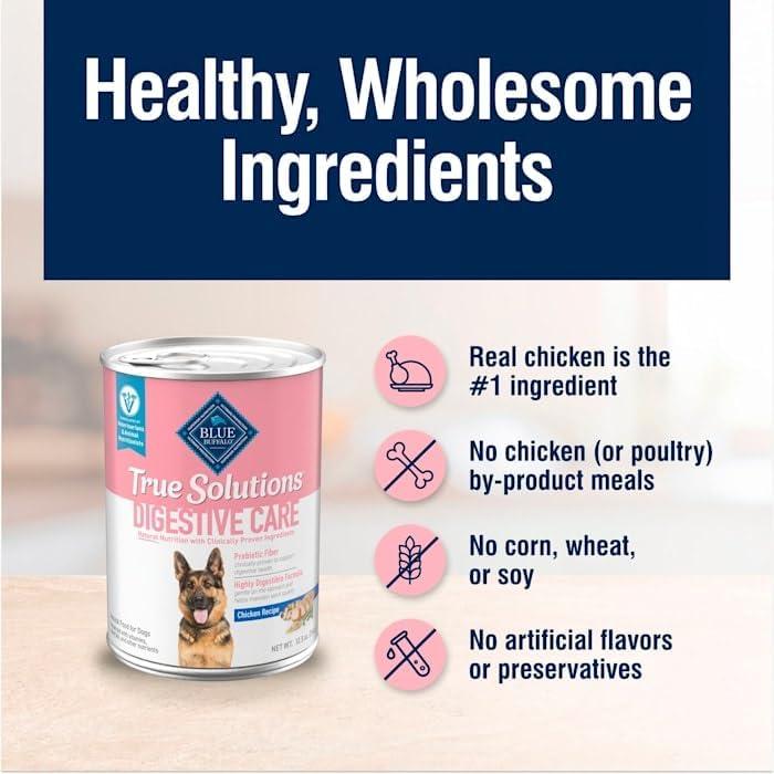 imageBlue Buffalo True Solutions Digestive Care Wet Dog Food for Adult Dogs Made with Natural Ingredients Chicken 125oz Cans 12 Count125 Ounce Pack of 12
