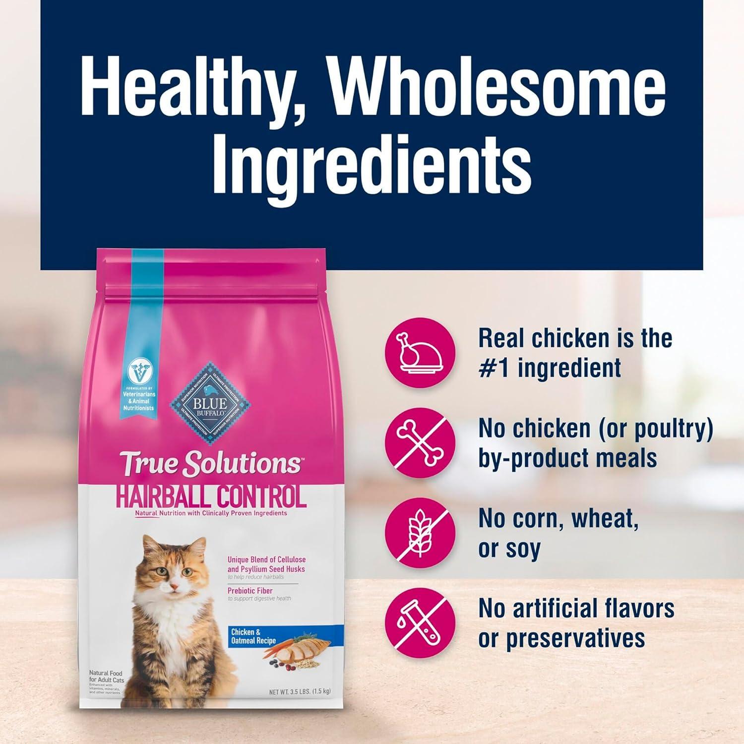 imageBlue Buffalo True Solutions Hairball Control Adult Dry Cat Food Made in the USA with Natural Ingredients Chicken 35lb BagChicken
