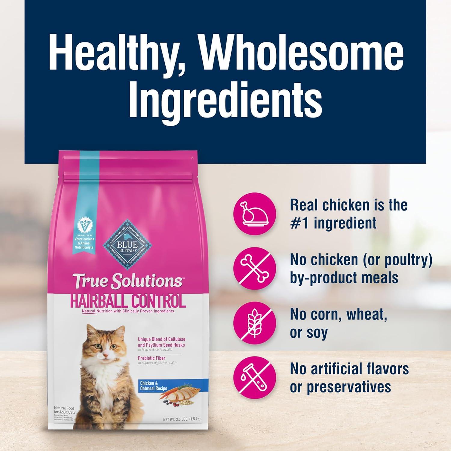 imageBlue Buffalo True Solutions Hairball Control Natural Dry Cat Food for Adult Cats Chicken 11lb Bag