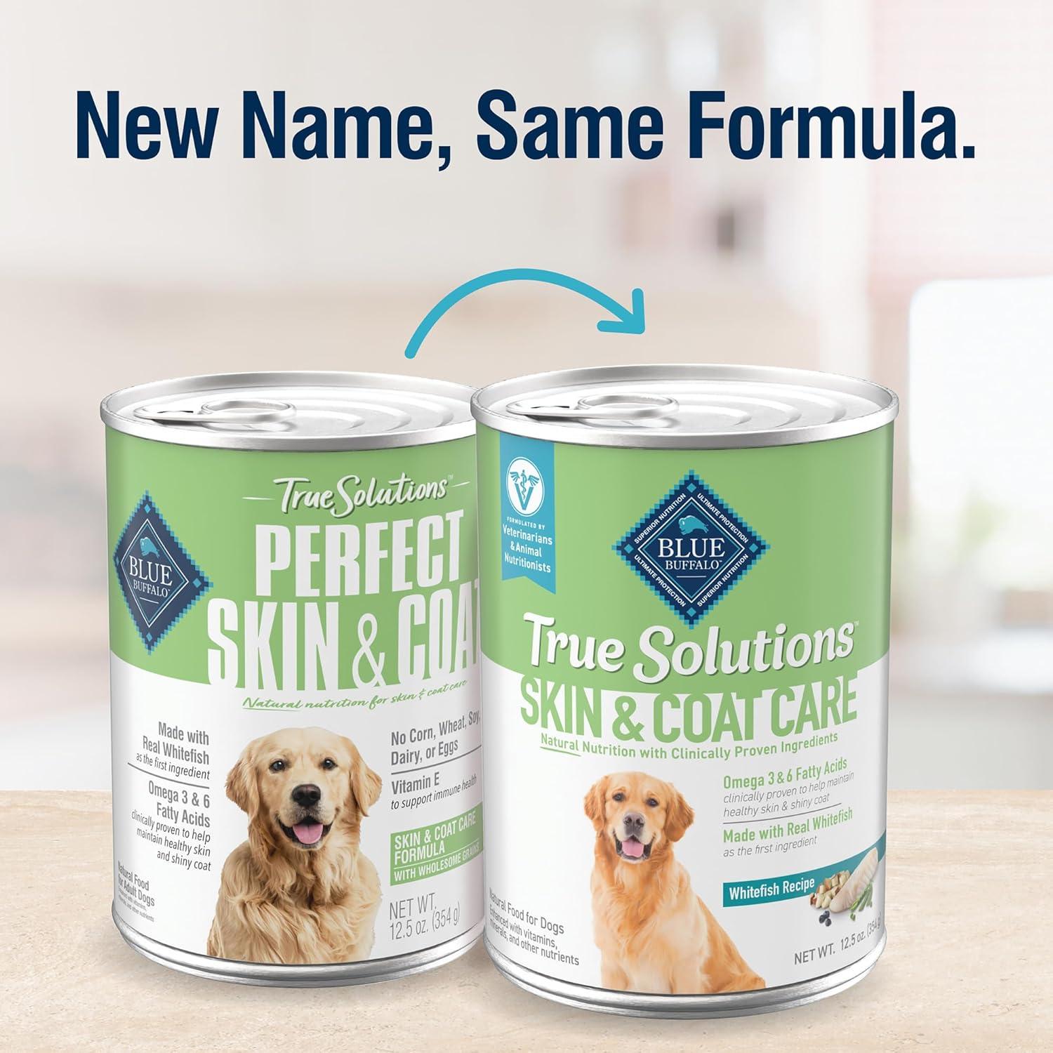 imageBlue Buffalo True Solutions Skin amp Coat Care Wet Dog Food for Adult Dogs Made with Natural Ingredients Whitefish 125oz Cans 12 Count