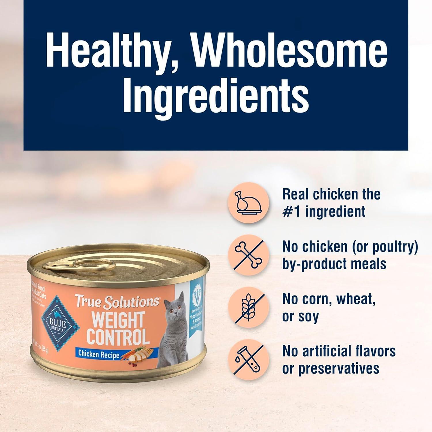 imageBlue Buffalo True Solutions Weight Control Wet Cat Food for Adult Cats Made with Natural Ingredients Chicken 3oz Cans 24 Count1 Count Pack of 48