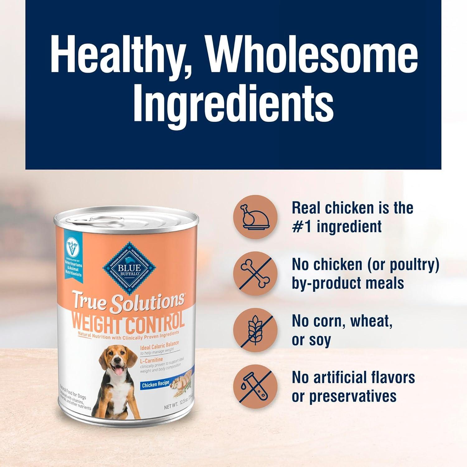 imageBlue Buffalo True Solutions Weight Control Wet Dog Food for Adult Dogs Made with Natural Ingredients Chicken 125oz Cans 12 CountChicken