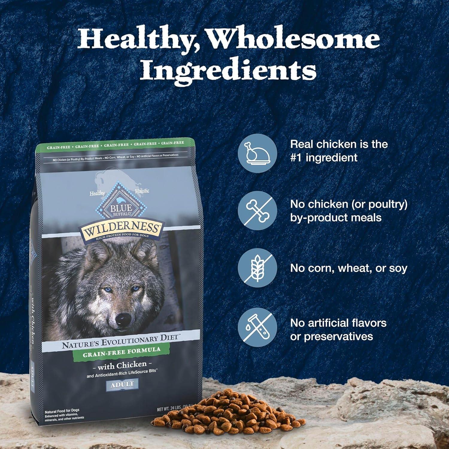 imageBlue Buffalo Wilderness Adult HighProtein Dry Dog Food with Real Chicken GrainFree Made in the USA with Natural Ingredients Chicken 24lb BagChicken Grain Free