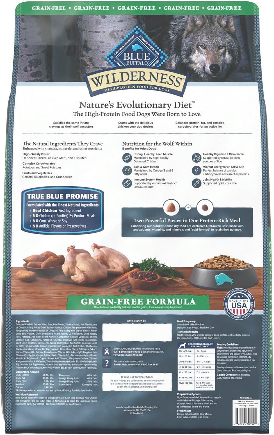 imageBlue Buffalo Wilderness Adult HighProtein Dry Dog Food with Real Chicken GrainFree Made in the USA with Natural Ingredients Chicken 24lb BagChicken Grain Free