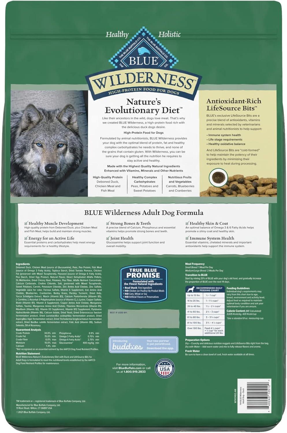 imageBlue Buffalo Wilderness Adult HighProtein Dry Dog Food with Real Chicken GrainFree Made in the USA with Natural Ingredients Chicken 24lb BagDuck Grain Free