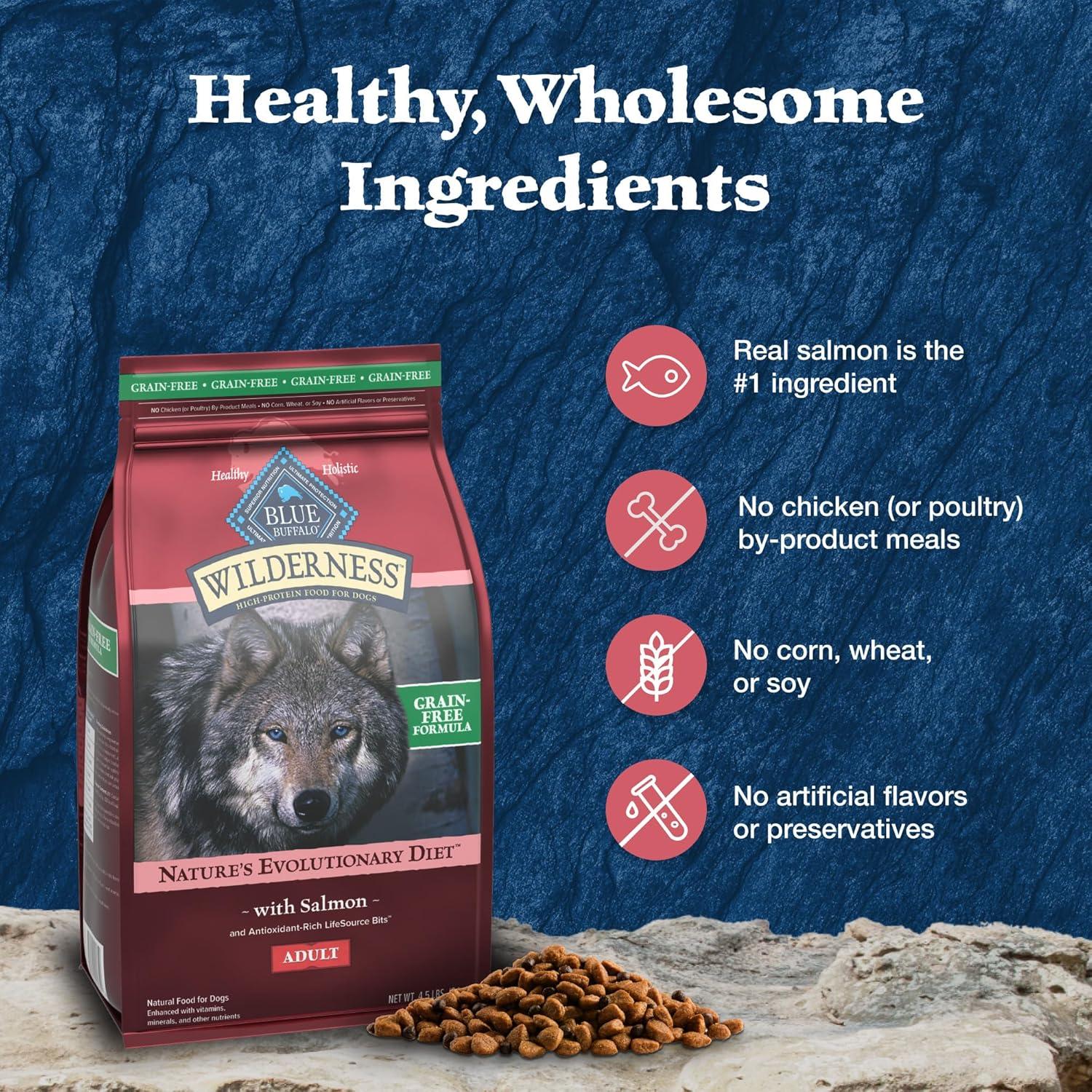 imageBlue Buffalo Wilderness Adult HighProtein Dry Dog Food with Real Chicken GrainFree Made in the USA with Natural Ingredients Chicken 24lb BagSalmon Grain Free