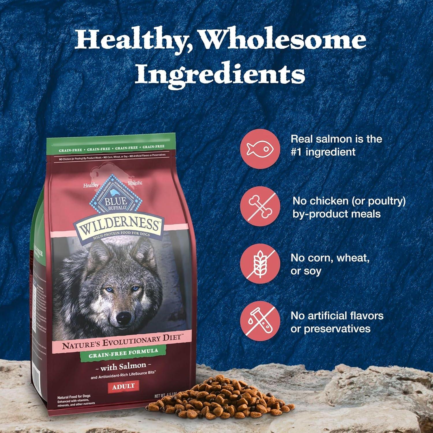 imageBlue Buffalo Wilderness Adult HighProtein Dry Dog Food with Real Chicken GrainFree Made in the USA with Natural Ingredients Chicken 24lb BagSalmon Grain Free