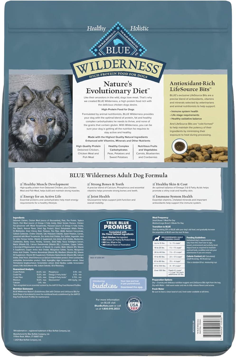 imageBlue Buffalo Wilderness Adult HighProtein Dry Dog Food with Real Salmon GrainFree Made in the USA with Natural Ingredients Salmon 24lb BagChicken