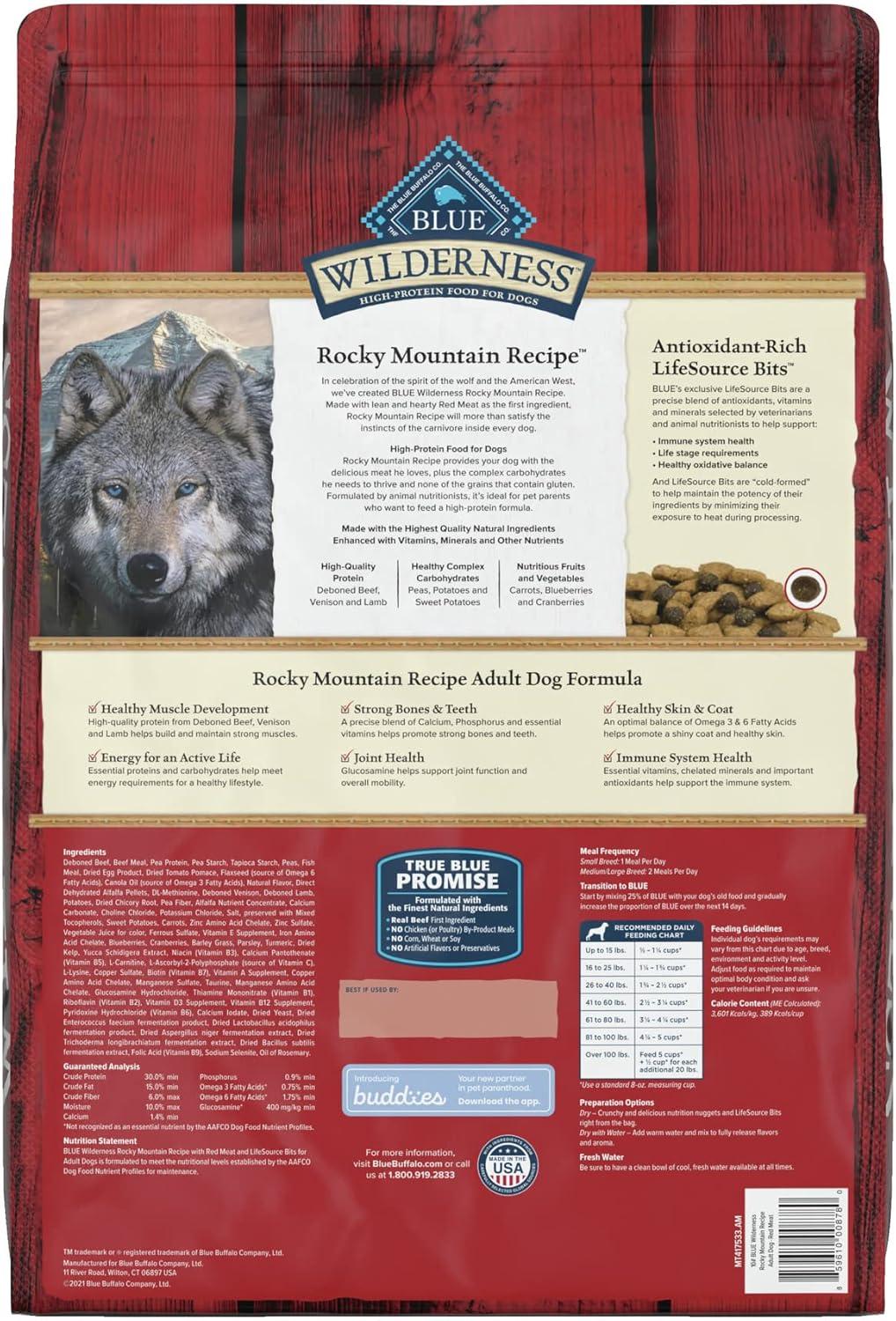 imageBlue Buffalo Wilderness Adult HighProtein Dry Dog Food with Real Salmon GrainFree Made in the USA with Natural Ingredients Salmon 24lb BagRed Meat