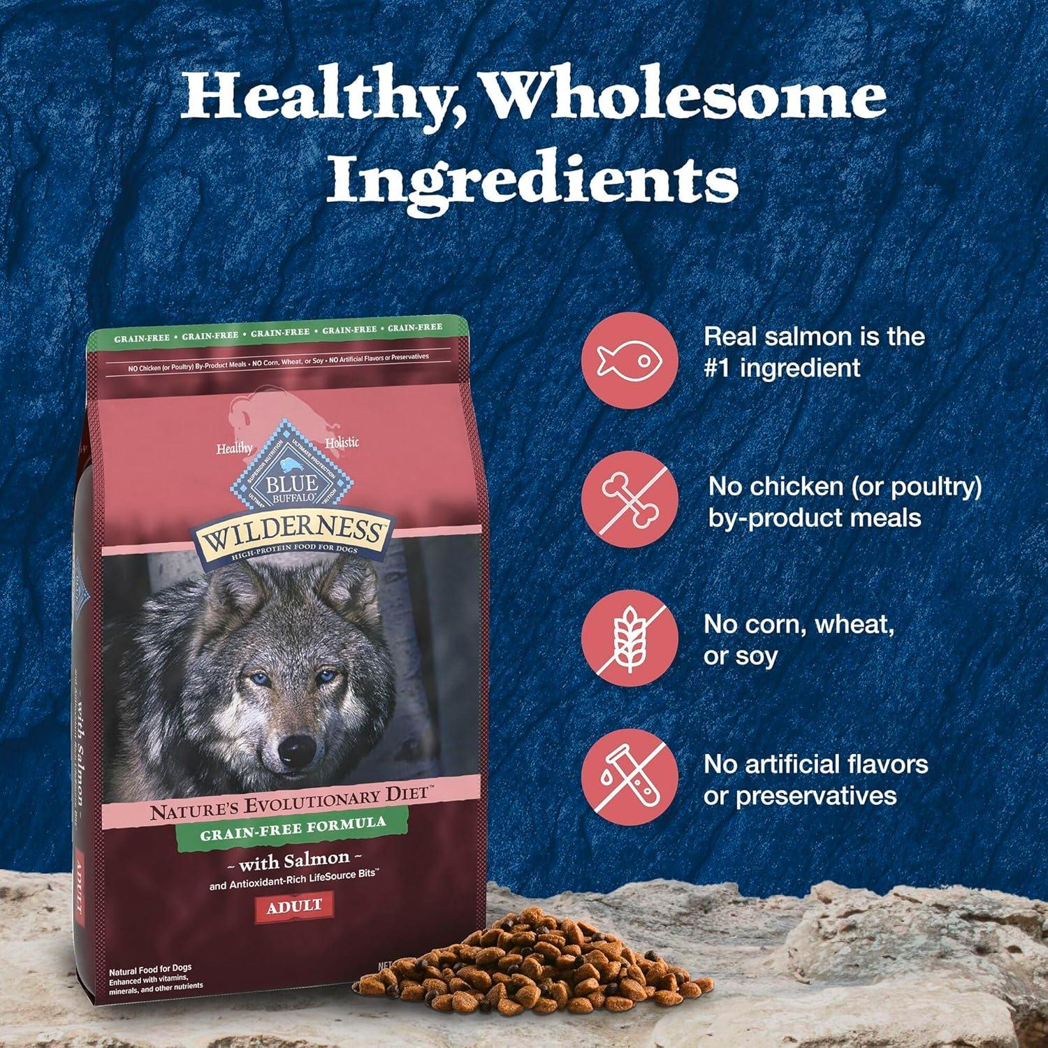 imageBlue Buffalo Wilderness Adult HighProtein Dry Dog Food with Real Salmon GrainFree Made in the USA with Natural Ingredients Salmon 24lb BagSalmon