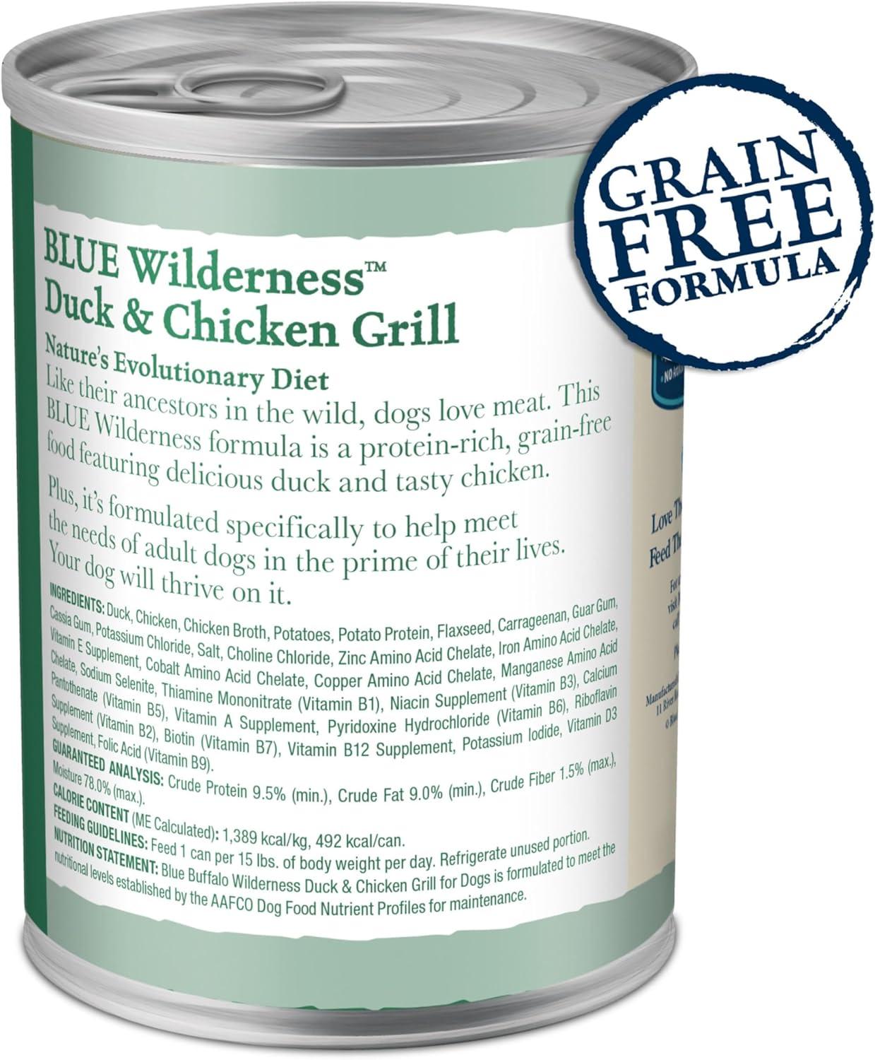 imageBlue Buffalo Wilderness Adult Wet Dog Food HighProtein amp GrainFree Made with Natural Ingredients Salmon amp Chicken Grill 125oz Cans 12 CountDuck Chicken