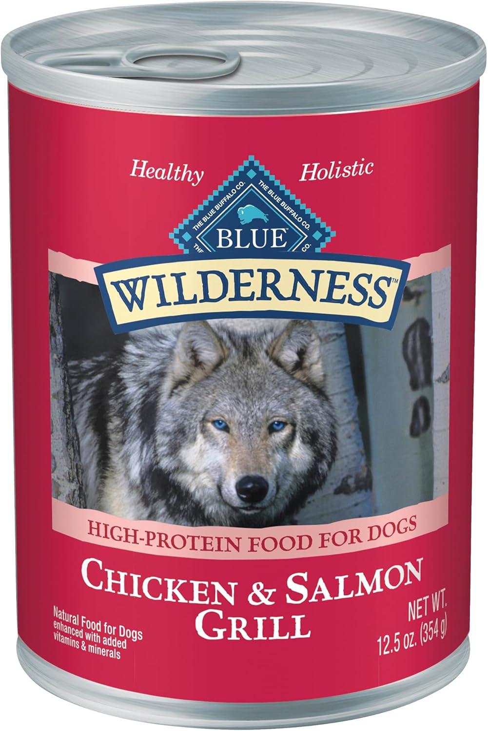 imageBlue Buffalo Wilderness Adult Wet Dog Food HighProtein amp GrainFree Made with Natural Ingredients Salmon amp Chicken Grill 125oz Cans 12 CountSalmon Chicken