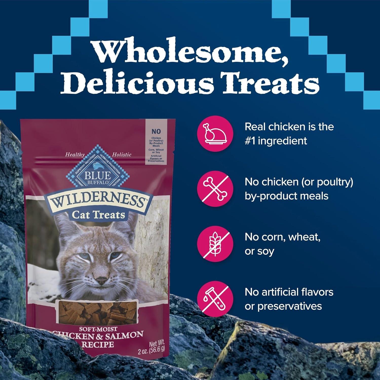 imageBlue Buffalo Wilderness Grain Free SoftMoist Chicken amp Salmon Cat Treats 2oz BagChicken Salmon