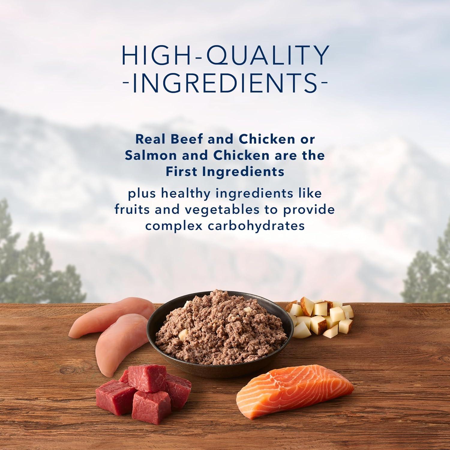 imageBlue Buffalo Wilderness High Protein Beef and Chicken amp Salmon and Chicken Wet Dog Food Variety Pack for Adult Dogs GrainFree 125 oz Cans 6 Pack125 Ounce Pack of 12