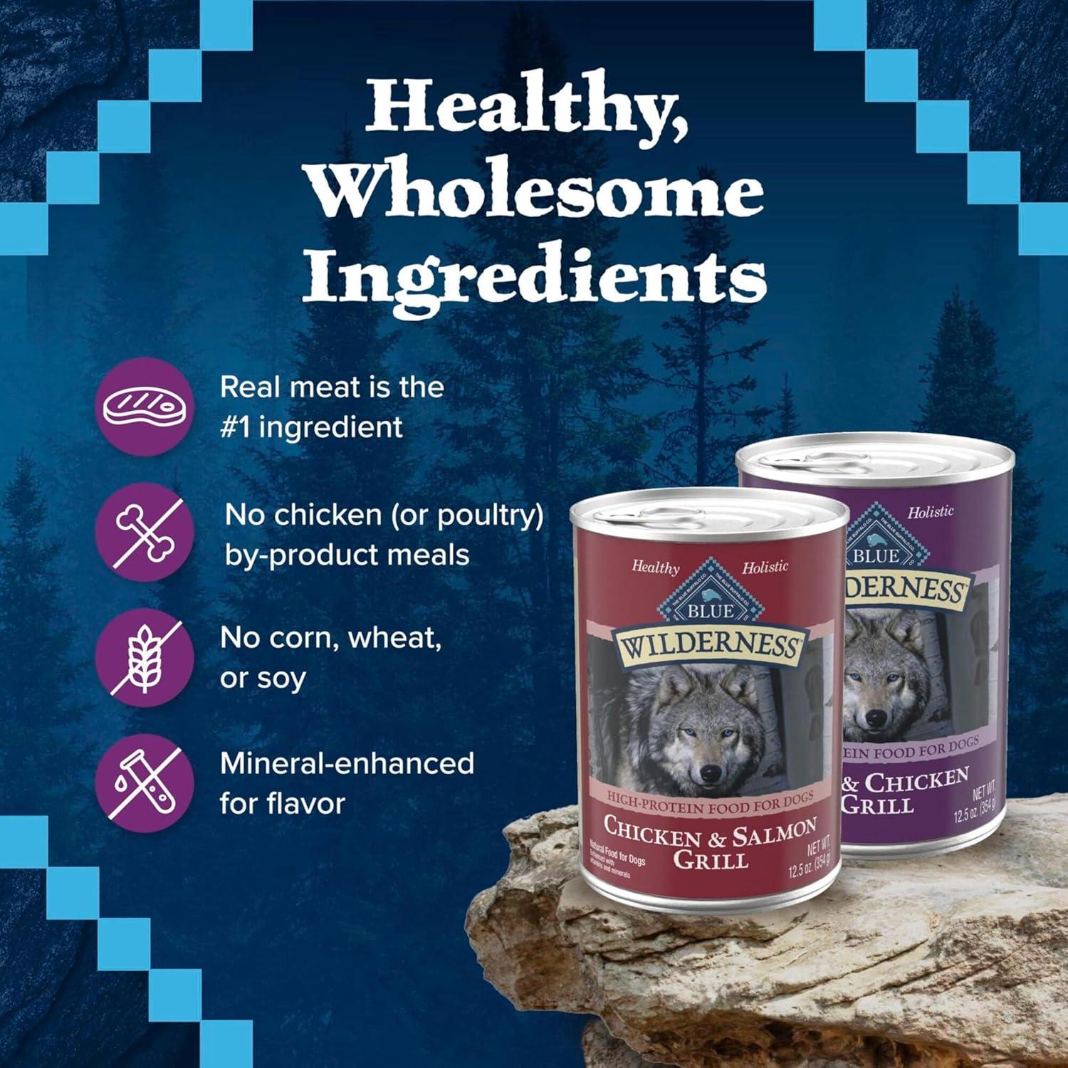 imageBlue Buffalo Wilderness High Protein Beef and Chicken amp Salmon and Chicken Wet Dog Food Variety Pack for Adult Dogs GrainFree 125 oz Cans 6 Pack125 Ounce Pack of 6