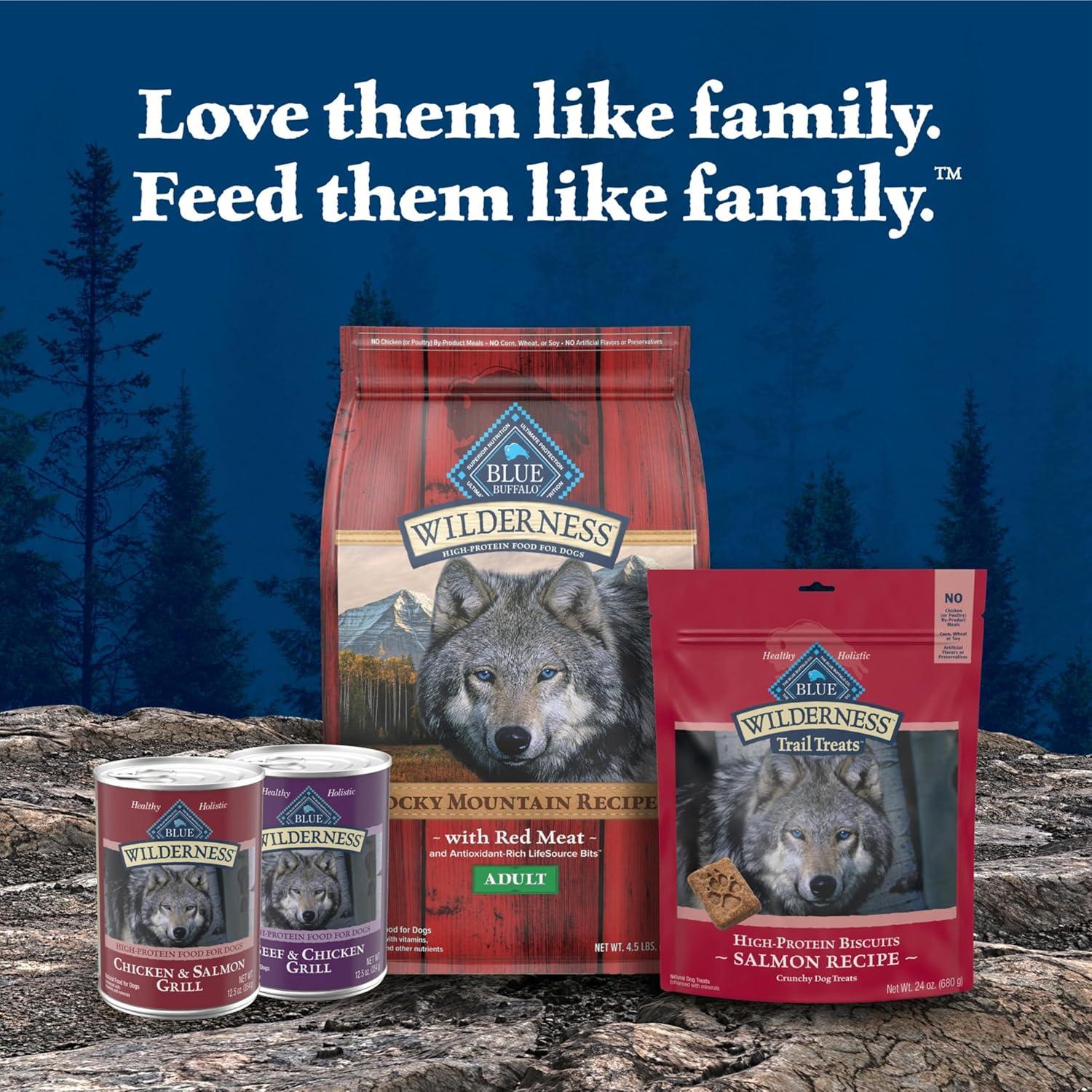 imageBlue Buffalo Wilderness High Protein Beef and Chicken amp Salmon and Chicken Wet Dog Food Variety Pack for Adult Dogs GrainFree 125 oz Cans 6 Pack125 Ounce Pack of 12