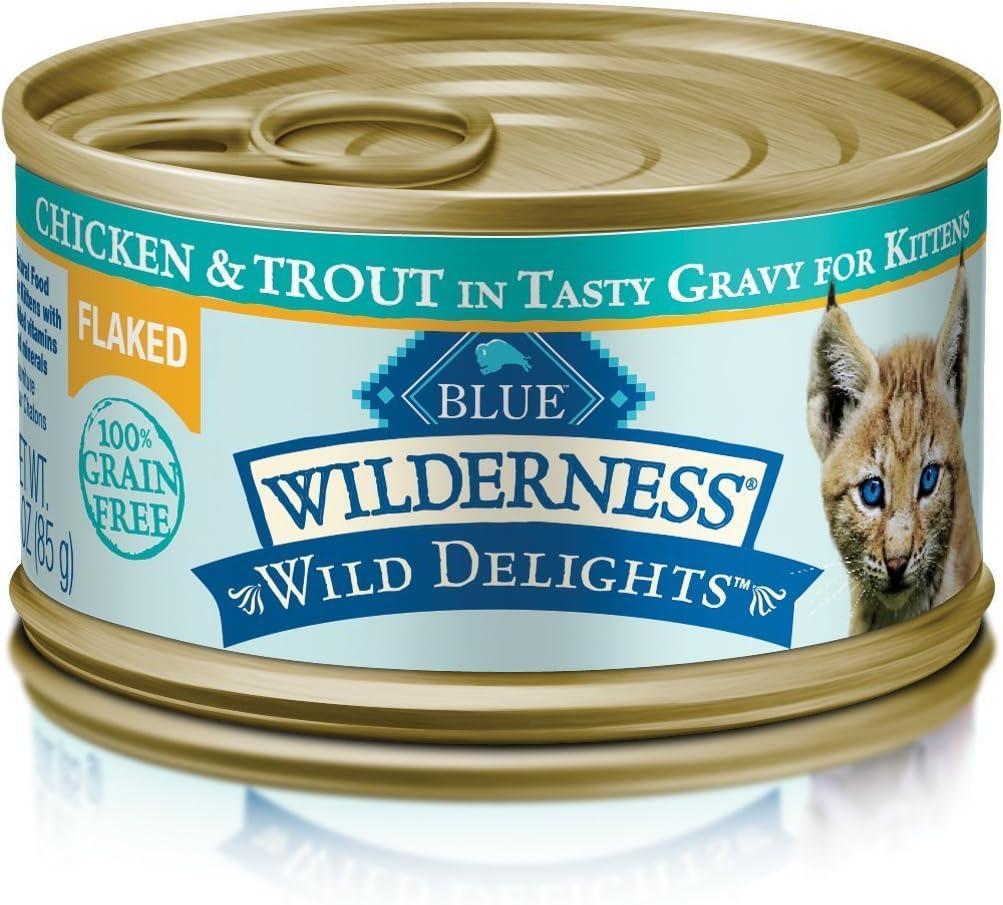 imageBlue Buffalo Wilderness High Protein Grain Free Natural Kitten Pate Wet Cat Food Chicken amp Salmon 3oz cans 48 Count 24 of Each FlavorChicken Trout