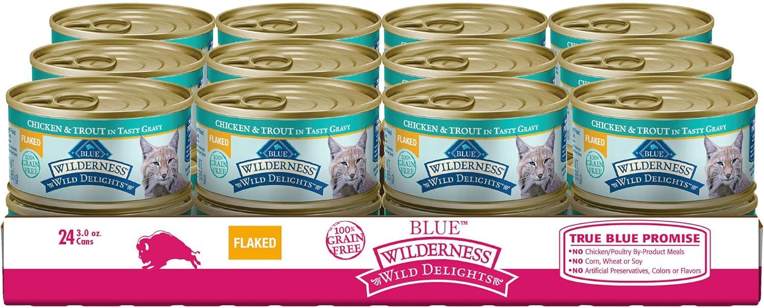imageBlue Buffalo Wilderness High Protein Grain Free Natural Kitten Pate Wet Cat Food Chicken amp Salmon 3oz cans 48 Count 24 of Each FlavorChicken Trout