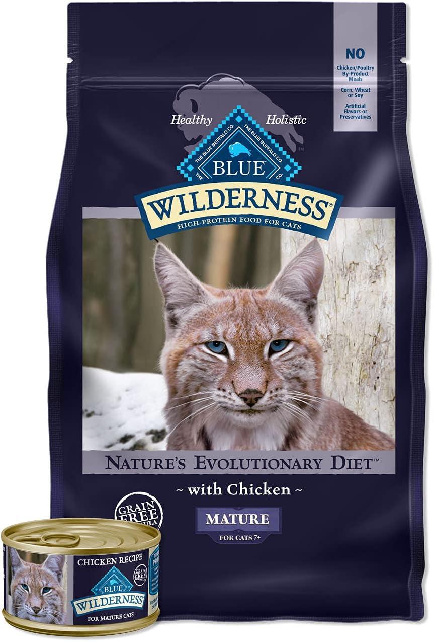 imageBlue Buffalo Wilderness High Protein Natural Mature Grain Free Cat Food Bundle Dry amp Wet Cat Food Chicken 5lb Dry 24 x 3oz CansChicken