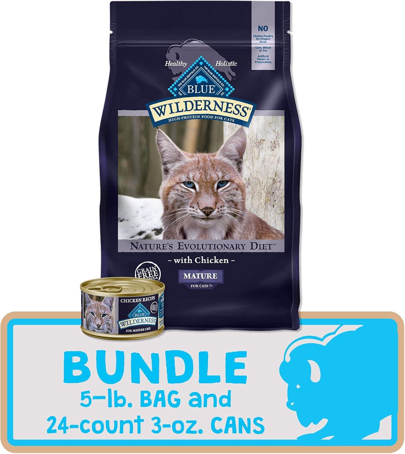 imageBlue Buffalo Wilderness High Protein Natural Mature Grain Free Cat Food Bundle Dry amp Wet Cat Food Chicken 5lb Dry 24 x 3oz CansChicken