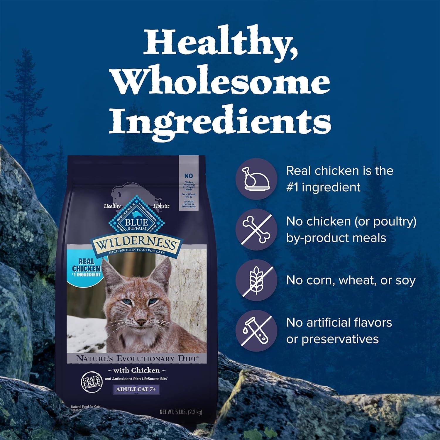 imageBlue Buffalo Wilderness High Protein Natural Mature Grain Free Cat Food Bundle Dry amp Wet Cat Food Chicken 5lb Dry 24 x 3oz CansChicken