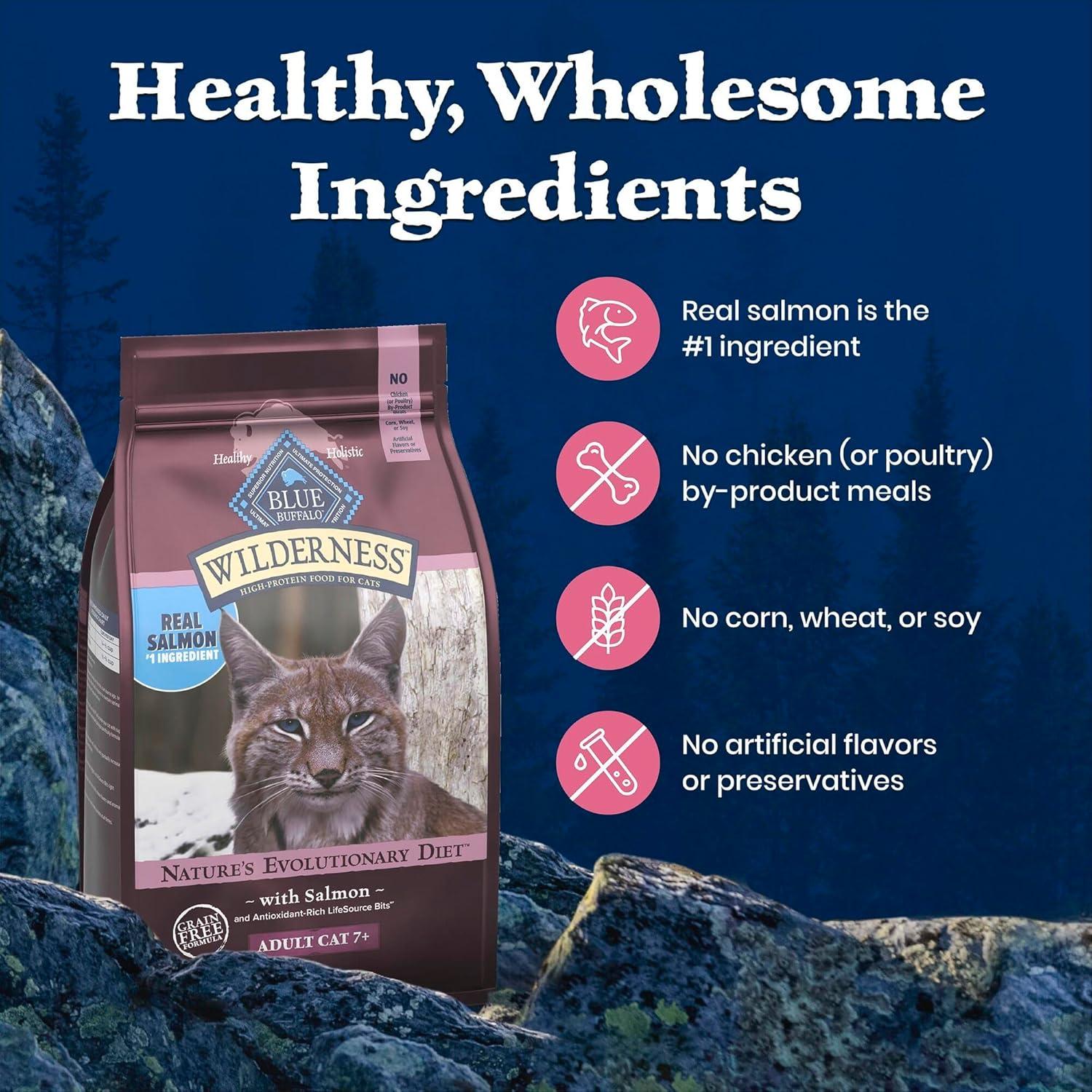 imageBlue Buffalo Wilderness High Protein Natural Mature Grain Free Cat Food Bundle Dry amp Wet Cat Food Chicken 5lb Dry 24 x 3oz CansSalmon