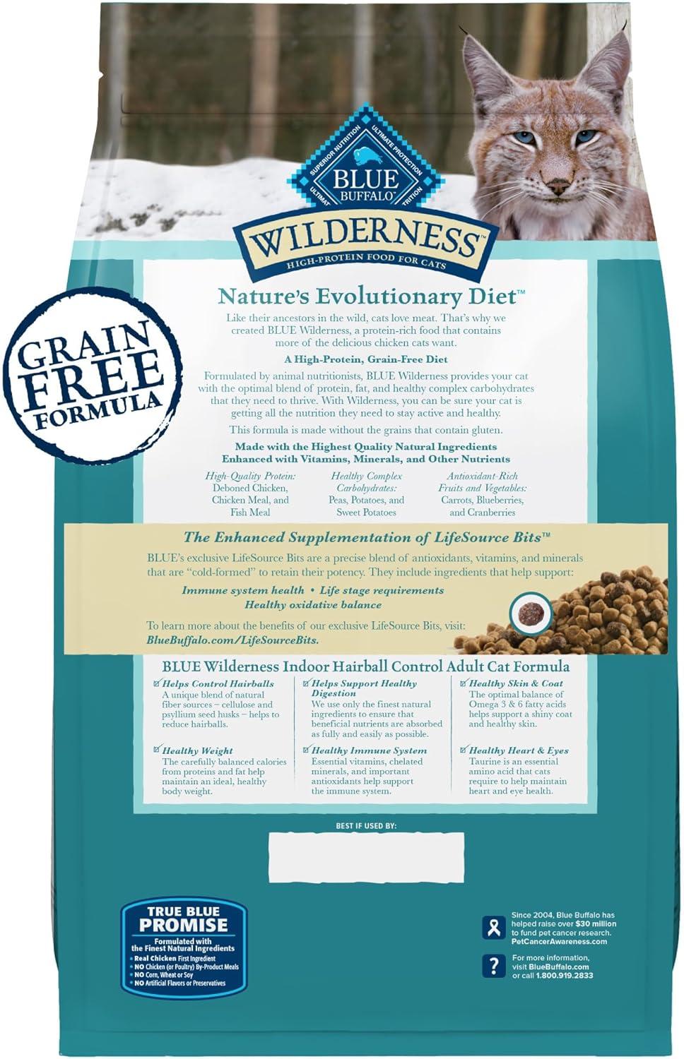 imageBlue Buffalo Wilderness HighProtein GrainFree Natural Dry Food for Adult Cats Indoor Hairball Control Chicken 11lb BagChicken