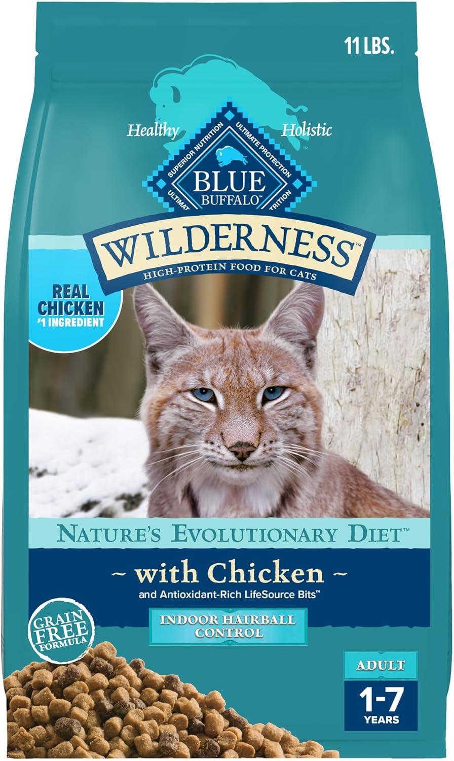imageBlue Buffalo Wilderness HighProtein GrainFree Natural Dry Food for Adult Cats Indoor Hairball Control Chicken 11lb BagChicken