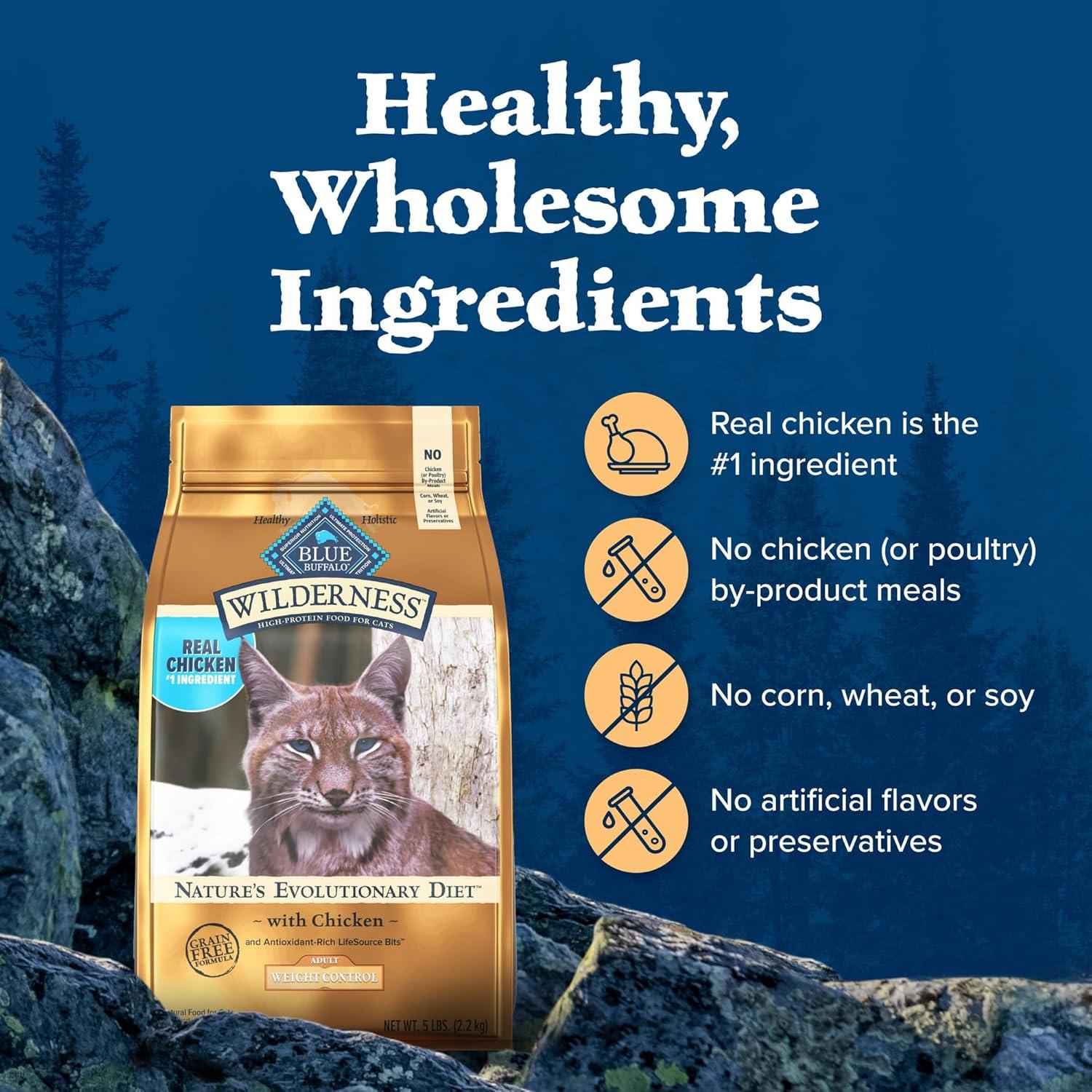 imageBlue Buffalo Wilderness HighProtein GrainFree Natural Dry Food for Adult Cats Weight Control Chicken 11lb BagChicken