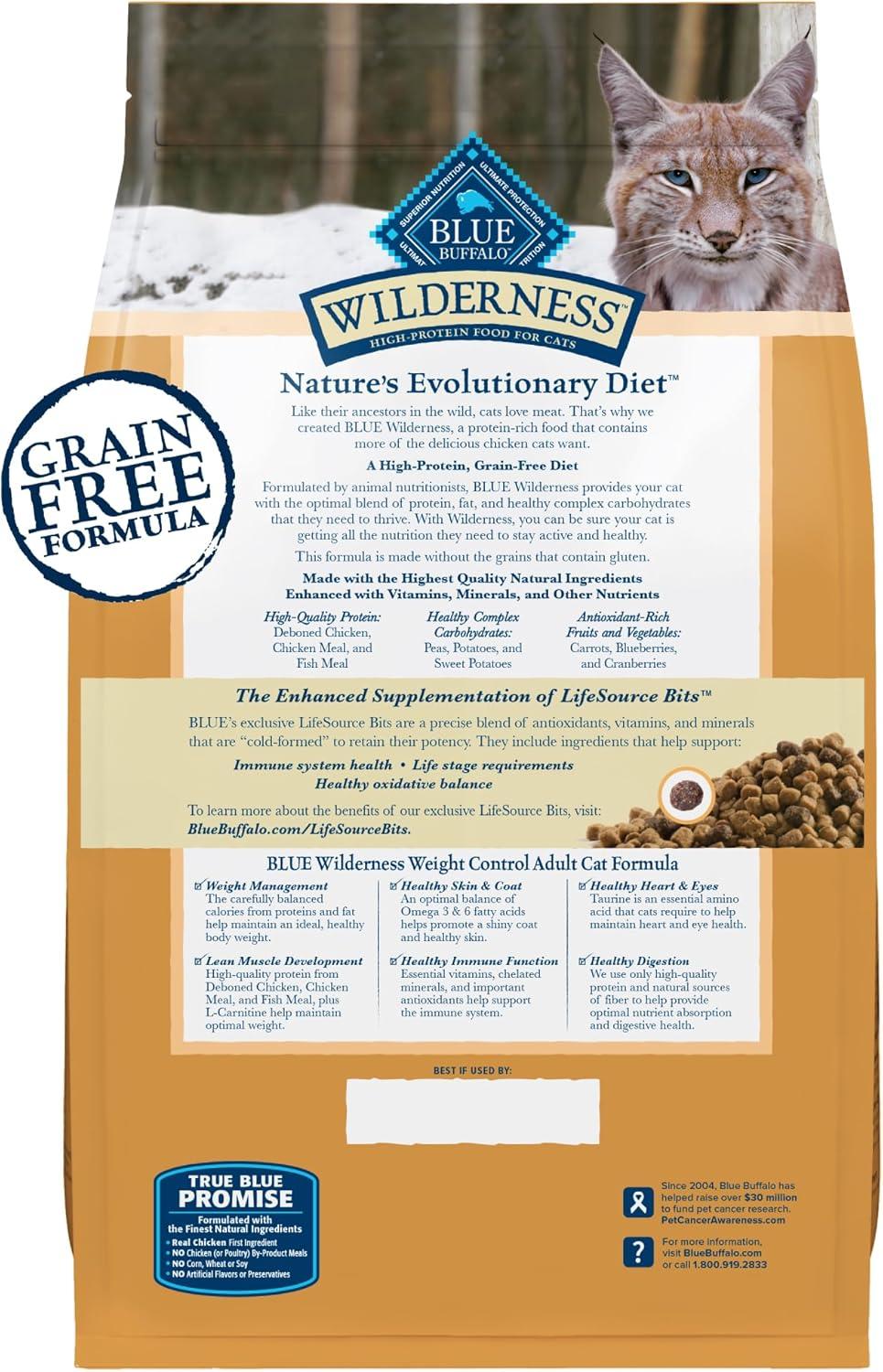 imageBlue Buffalo Wilderness HighProtein GrainFree Natural Dry Food for Adult Cats Weight Control Chicken 11lb BagChicken