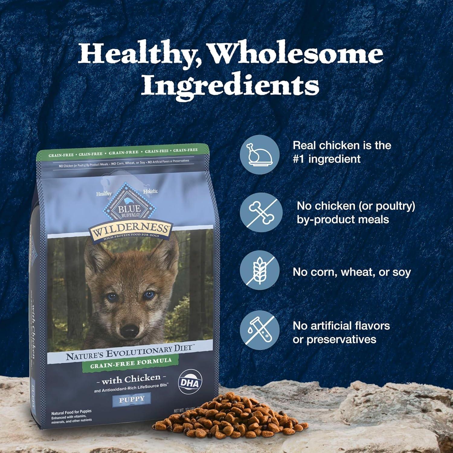 imageBlue Buffalo Wilderness HighProtein Natural Dry Food for Puppies Chicken Recipe 45lb BagChicken Grain Free