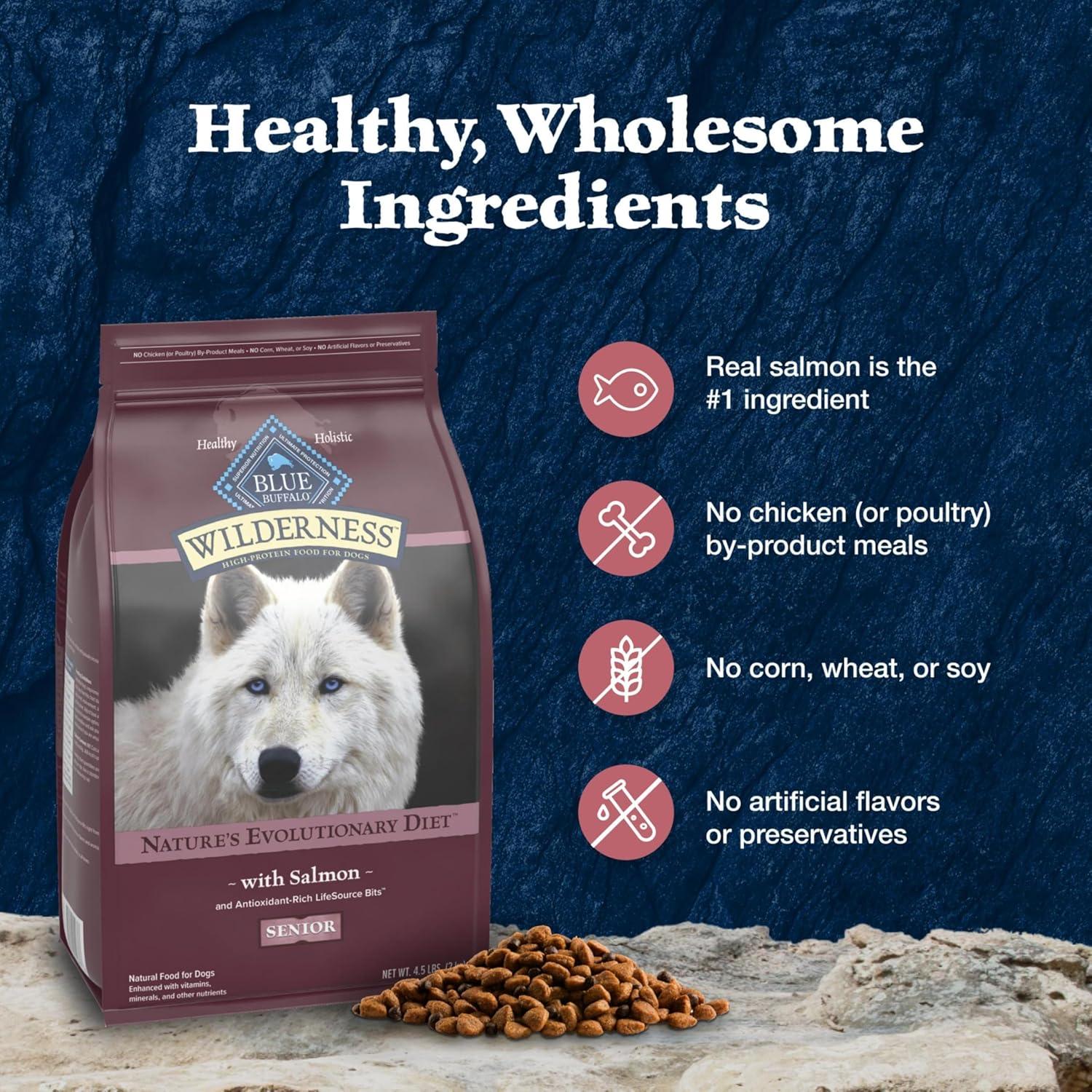 imageBlue Buffalo Wilderness HighProtein Natural Dry Food for Senior Dogs Salmon Recipe 24lb Bag45 Pound Pack of 1