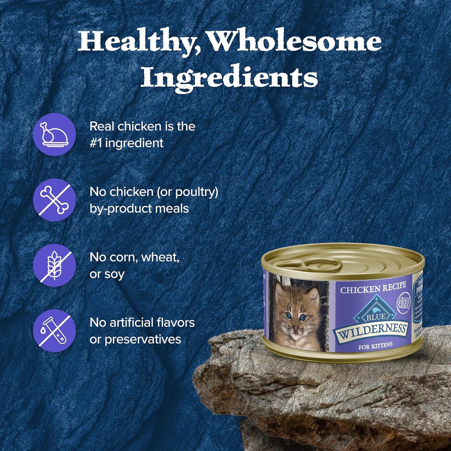 imageBlue Buffalo Wilderness Kitten Food HighProtein amp GrainFree Wet Cat Food Pat Variety Pack Chicken amp Salmon Recipes 3oz Cans 6 Count 3 of EachChicken