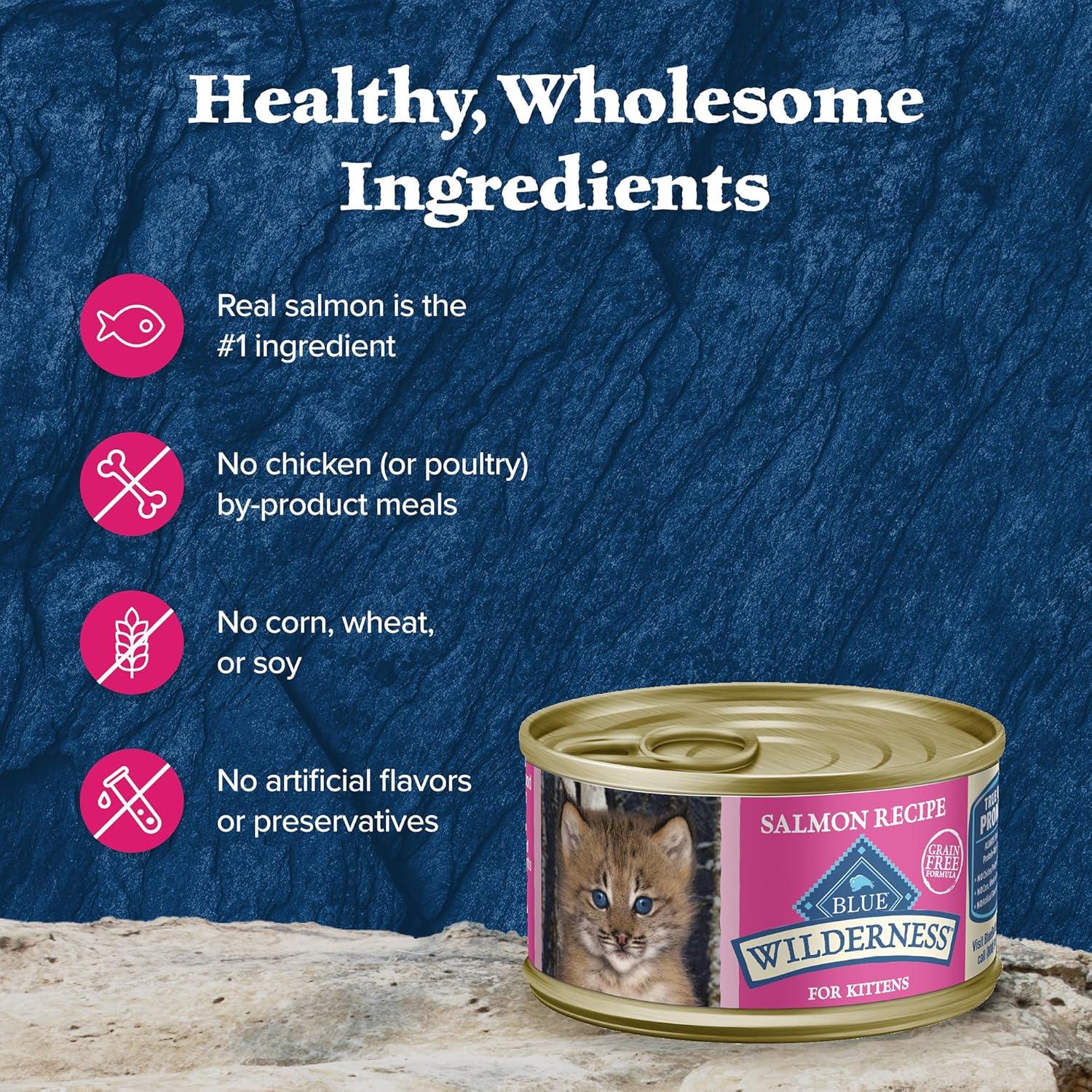 imageBlue Buffalo Wilderness Kitten Food HighProtein amp GrainFree Wet Cat Food Pat Variety Pack Chicken amp Salmon Recipes 3oz Cans 6 Count 3 of EachSalmon
